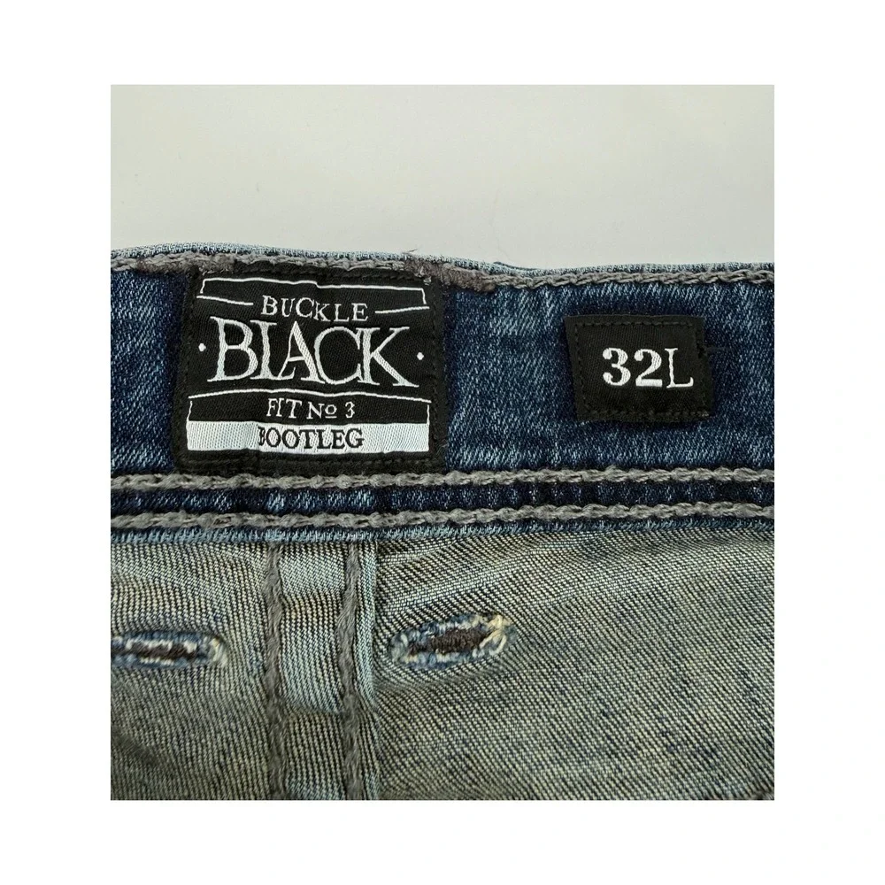Buckle Black Jeans Mens 32L Blue Bootcut Fit No 3 BBLA374 Embroidered Pocket - Picture 4 of 12